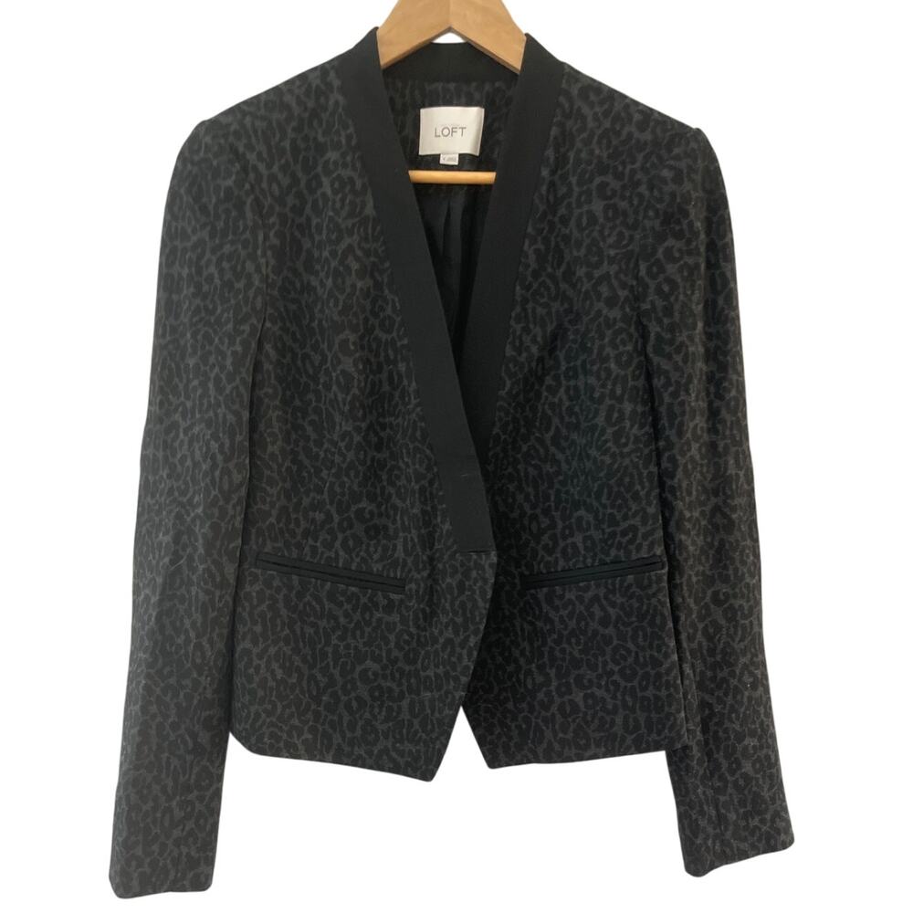 LOFT‎ Black & Gray Leopard Print Tuxedo Jacket Size 4